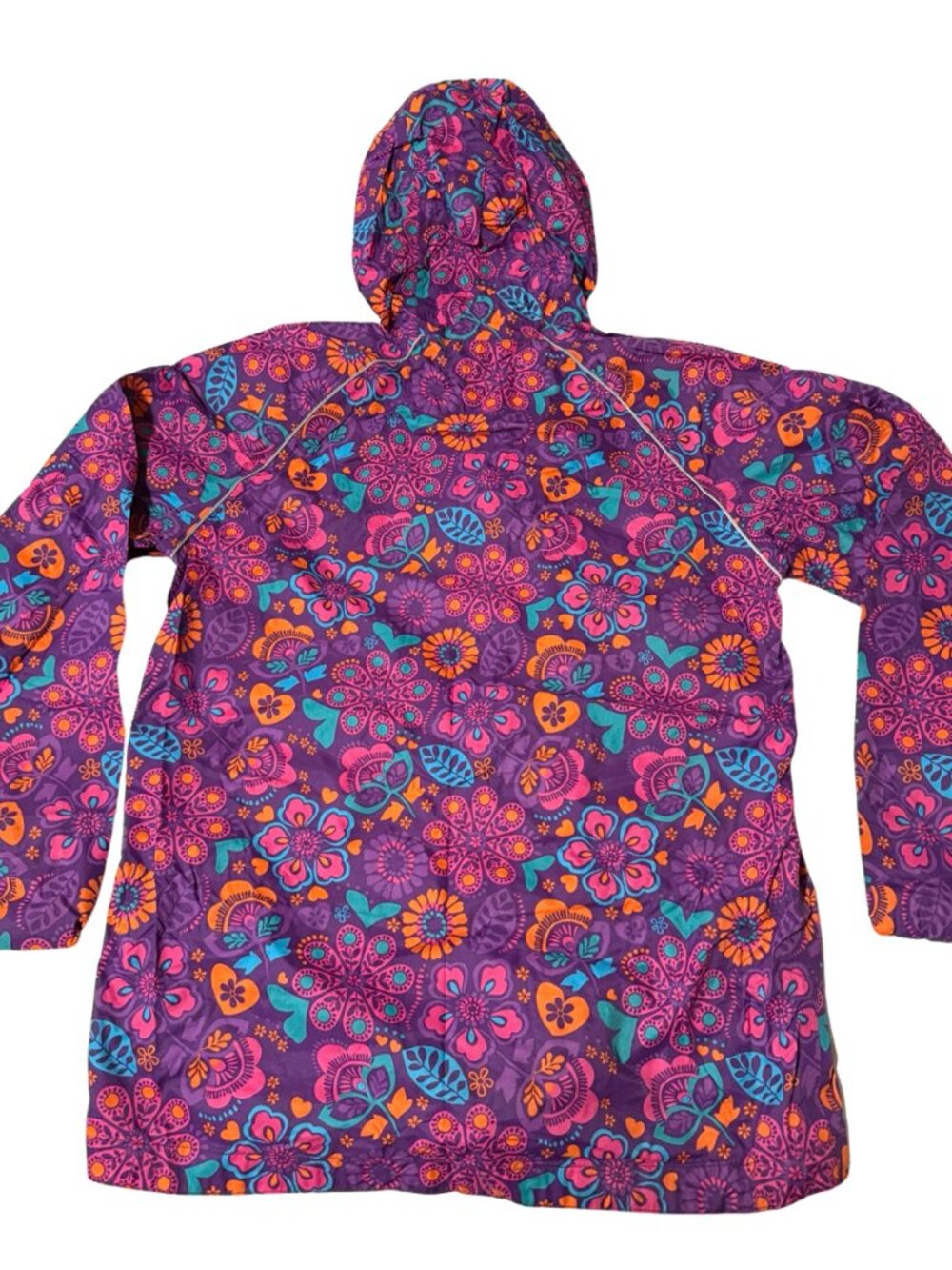 REI Girls Rain Jacket Size L 14/16 Purple Floral Hooded Waterproof Coat